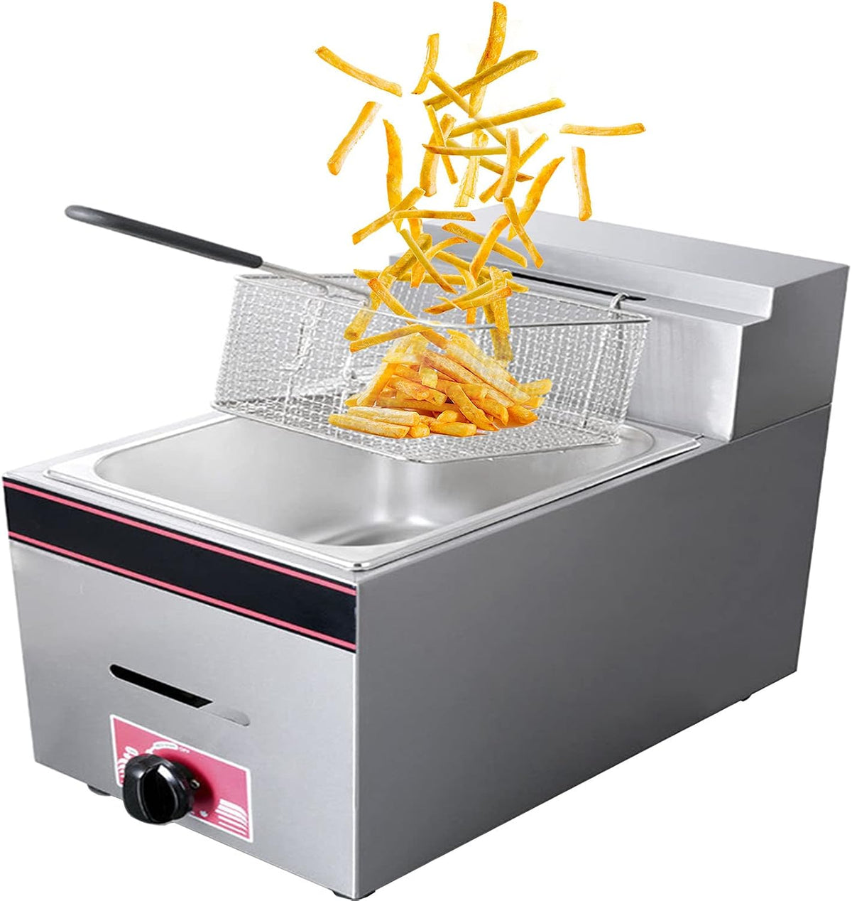 ERSINIAN Heißluftfritteuse, Schwarz, Kompakte kommerzielle Gasfritteuse, 10-Liter-Multifunktions-Einzelfetttankfritteuse mit Deckel