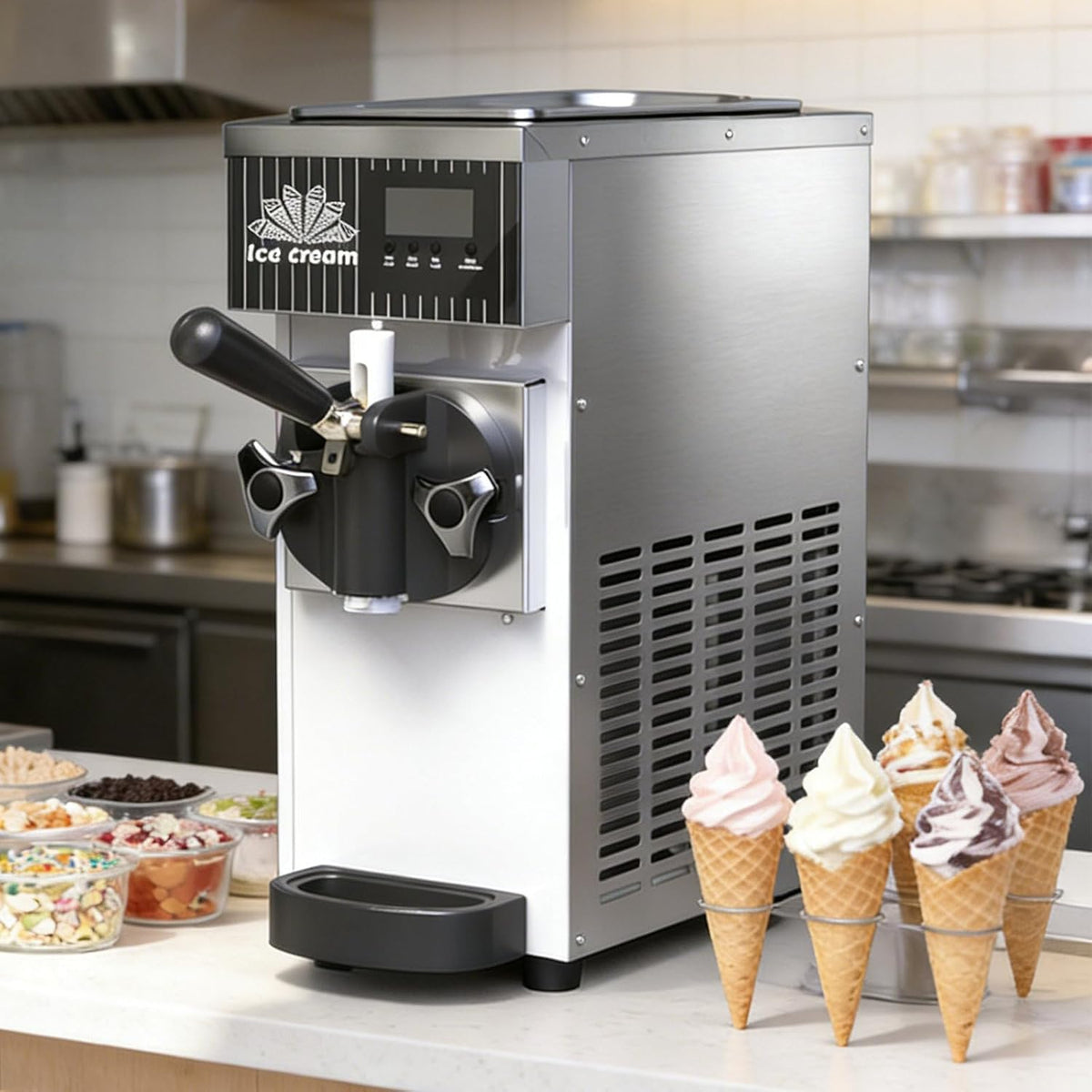 QJJML Eismaschine, 450 W/750 W, 3,5 L, 7,4 L, Edelstahl, Weiß, Gewerbliche Für Eine Sorte