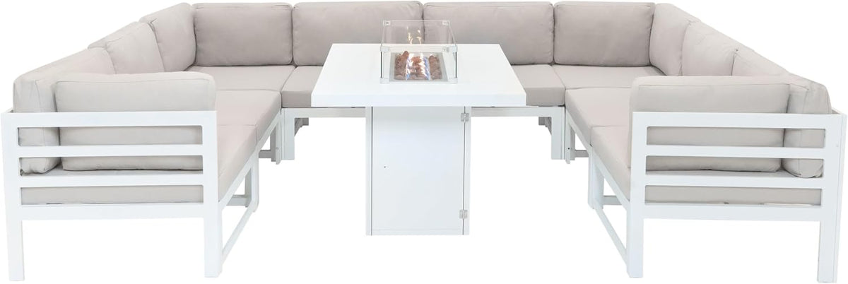 Sofa Monster Shop, Weiß/Grau, Modulares Gartenmöbel Set Groß Weiß 8-Sitzer U-Form Kissen