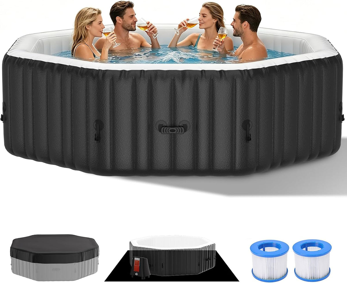 Meulbaty Badewannen mit Sprudelfunktion, Schwarz/Weiß, Aufblasbarer Whirlpool, aufblasbarer tragbarer Whirlpool