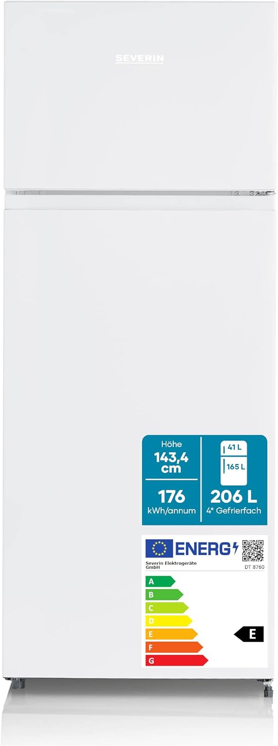 SEVERIN Gefrierschrank, 40 dB, 206 L, Weiß, Doppeltür-Kühl-/, 2 x höhenverstellbare Abstellflächen, große Veggiebox