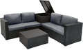 Sofa Monster Shop, 250 L, Schwarz, Rattan Modulares Gartenmöbel 6-teiliges Set Serafina, 4-Sitzer, Eckstühle mit Kissen