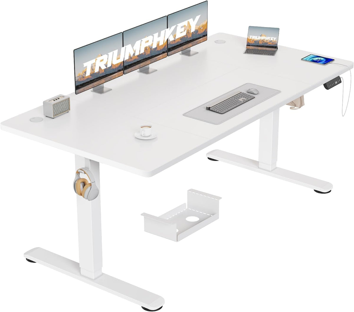 TRIUMPHKEY Schreibtisch, 18 mm, Grau, Höhenverstellbarer 160x80, Tischplatte & USB-A