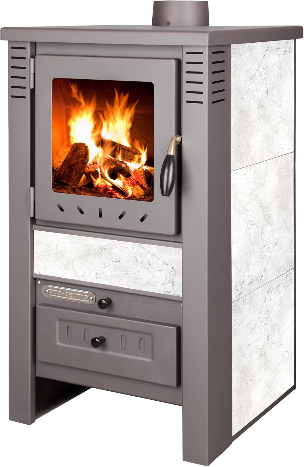 Generico Kaminofen, 7,5 kW, Grau/Weiß, Biotermika Holzofen Modell Bio Holz Nova mit, Heizleistung, Weiß, 480x480x820 mm