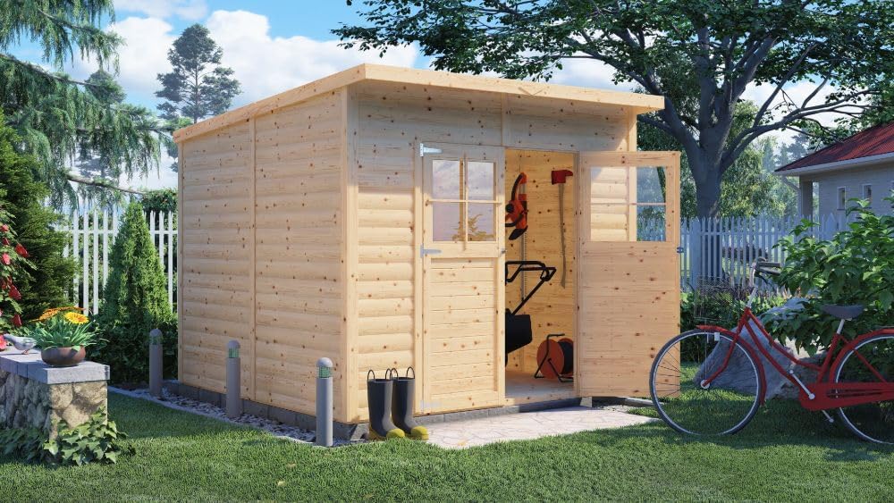 Alpholz Gerätehaus, 251x254x210 cm, 19 mm, 6m, Naturholz, Gartenhaus Alster, Holz, Pultdach, inkl. Fußboden, Lagerschuppen Garten
