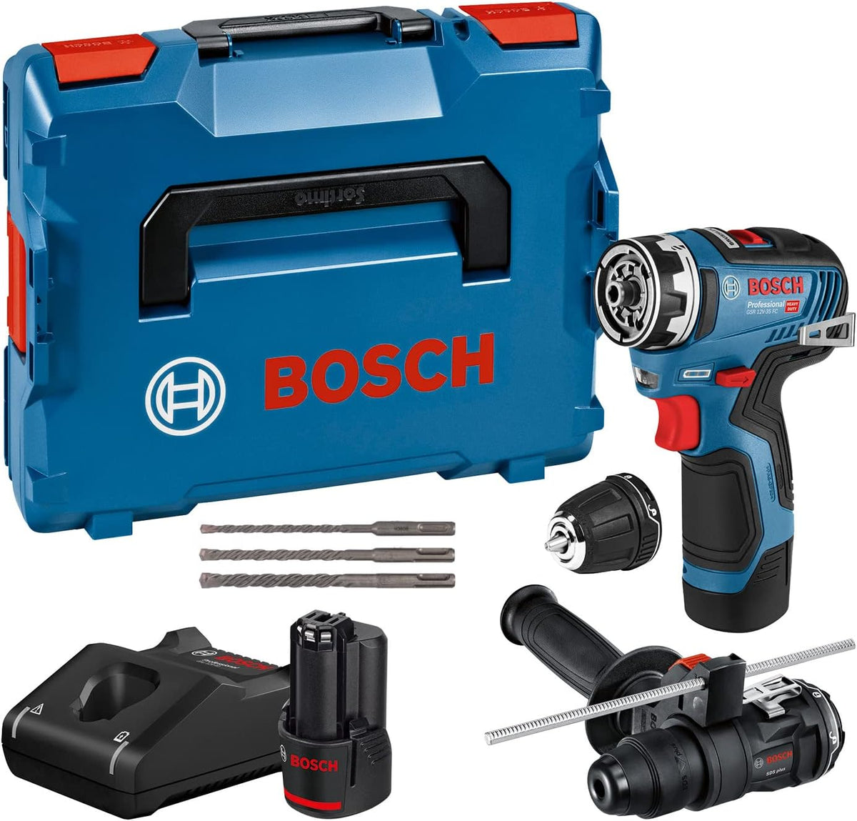Bosch Professional Akkuschrauber, 3.0 Ah, 12 V, Blau/Schwarz/Rot, System Akku-Bohrschrauber GSR -35 FC - FlexiClick System