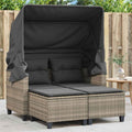 Willood Sofa, PE-Rattan, pulverbeschichteter Stahl, Hellgrau/Natur, Garten 2-Sitzer mit Dach und Hockern Hellgrau Poly Rattan