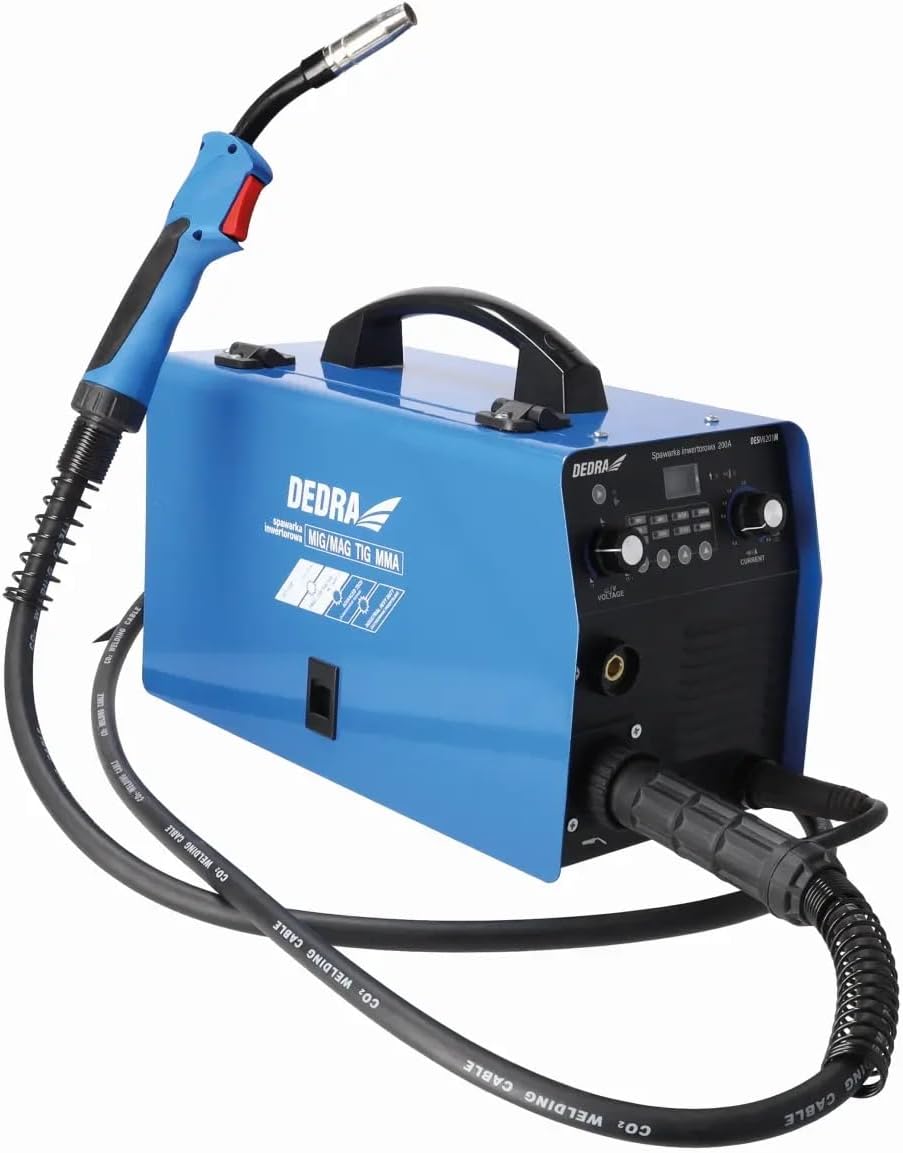 Dedra WIG-Schweißgeräte, Blau/Schwarz, Inverter-Schweißmaschine 200A IGBT MIG/MAG, mit WIG, MMA Funktion, TIG-Methode