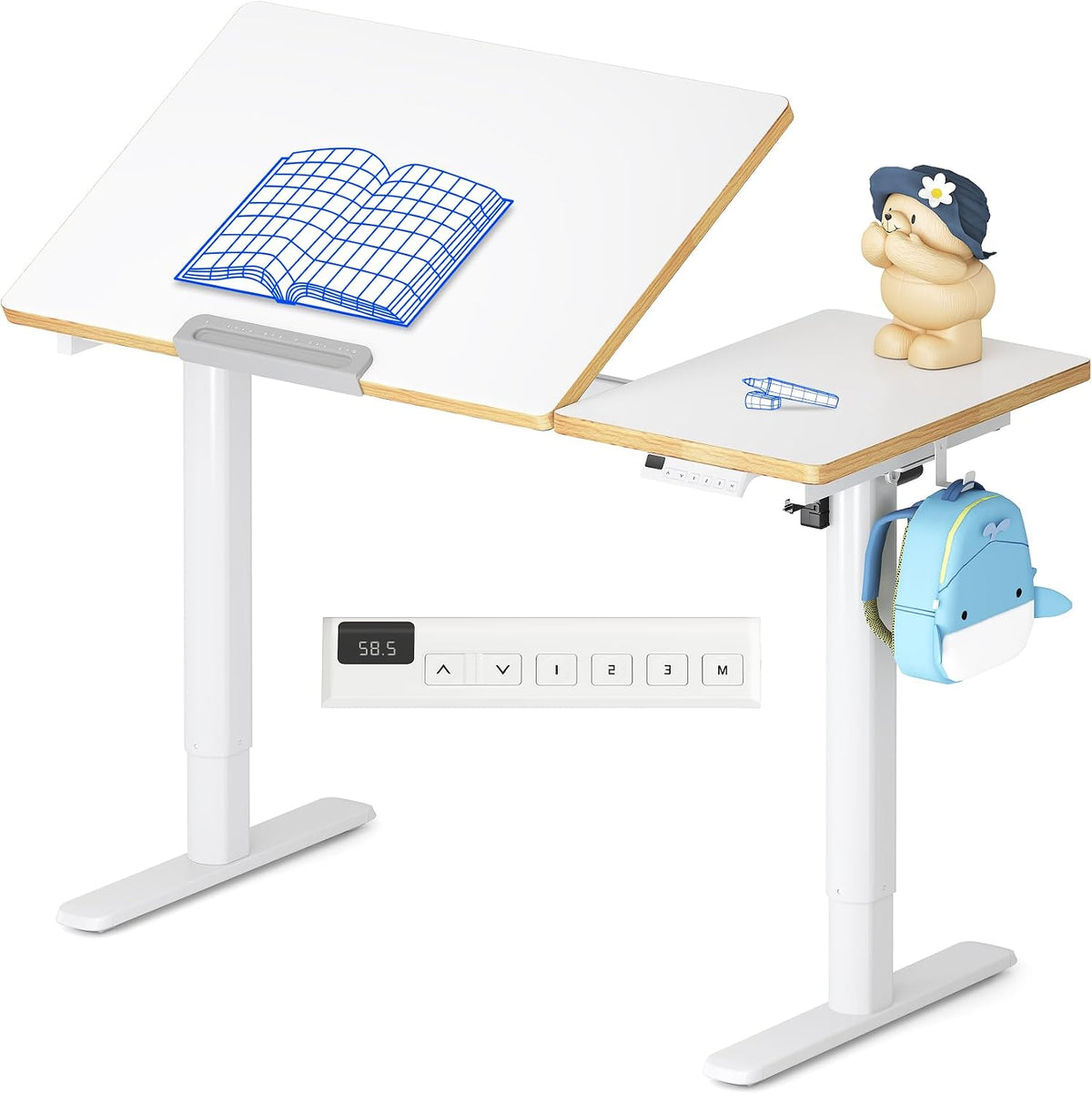 FLEXISPOT Schreibtisch, 110 x 52 cm, Weiß, Kinder, Elektrisch Höhenverstellbarer mit neigbarer Tischplatte, für Kinder ab 6 Jahren