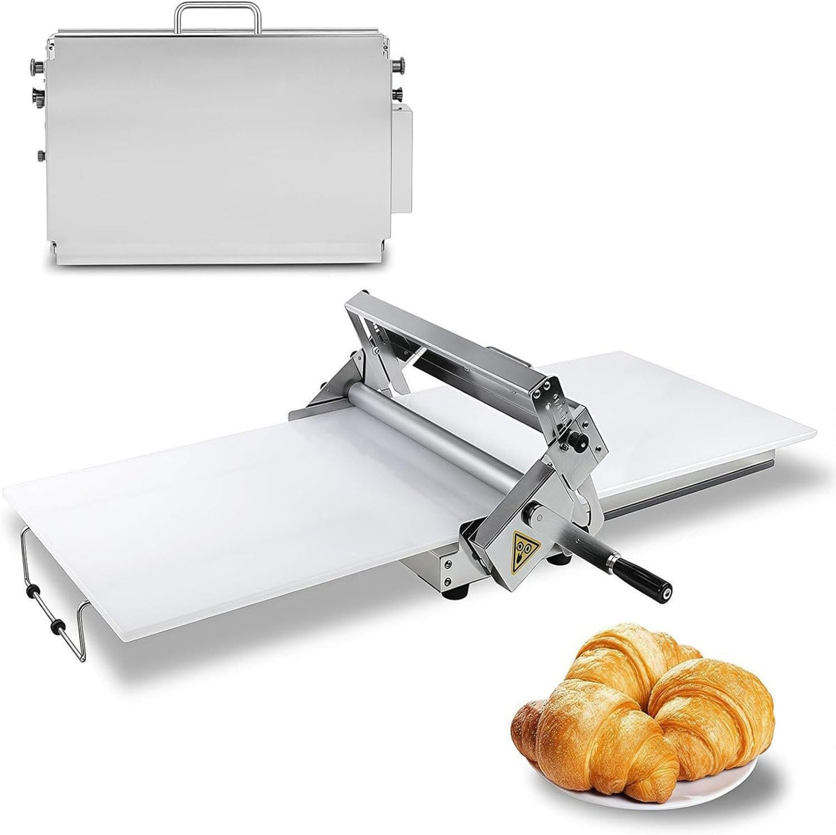 LQQYJSM Teigausroller, Silber, Manuelle Faltbare Teigausrollmaschine Für Bäckerei, Pizza, Teigroller Aus Edelstahl Mit Einstellbarer Dicke