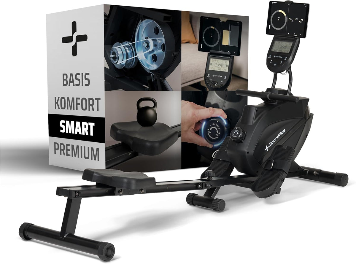 SportPlus Fernseher, 150 kg, Schwarz, Rudergerät für zuhause klappbar - Designed IN Germany - Für, klappbar & platzsparend bis