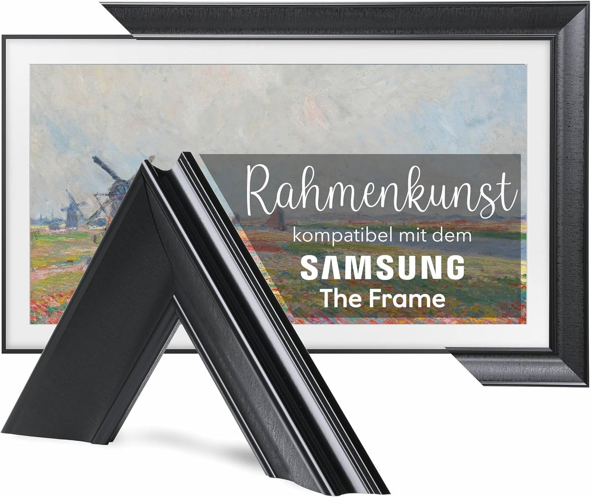 Fernseher, Schwarz, 75-Zoll-TV-Rahmen für Samsung The Frame & Pro kompatibel, geeignet für wandmontierte