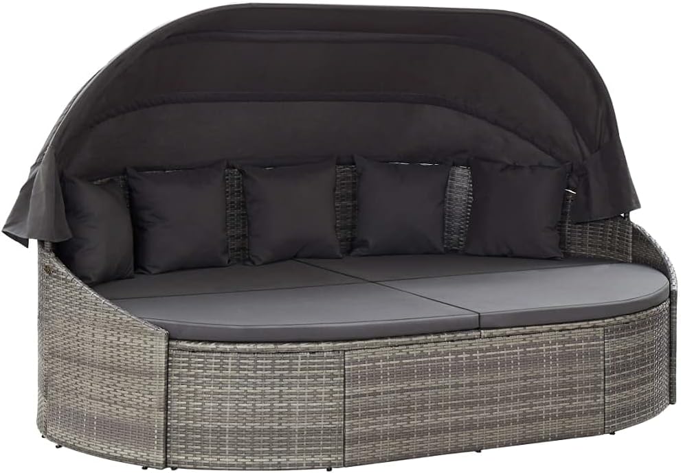 KOIECETA Liegen, PE-Rattan, Gewebe (100% Polyester), Stahl, Grau/Anthrazit, Outdoor Sonneninsel mit Dach Gartenliege Liege Insel