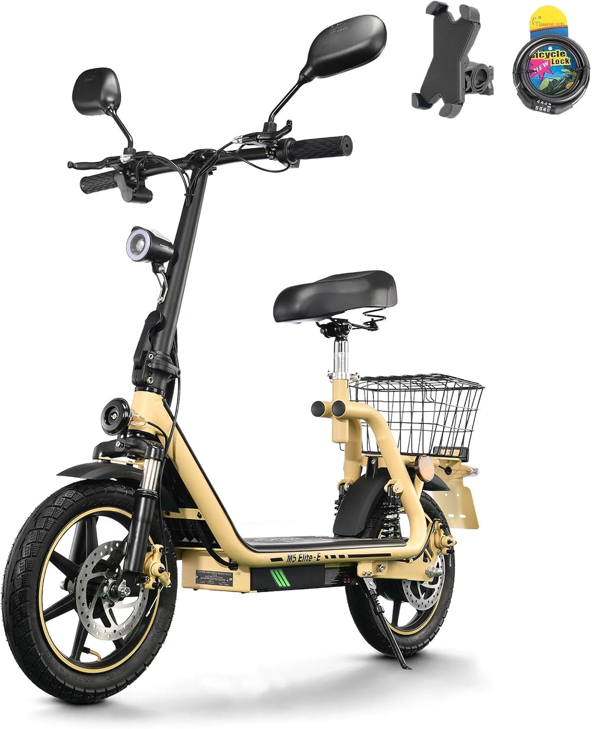 TWOFISH E-Scooter, 14 Zoll, 500 W, 13 Ah, 48 V, Stahl, Beige/Schwarz, M5 Elite mit Straßenzulassung für Erwachsene