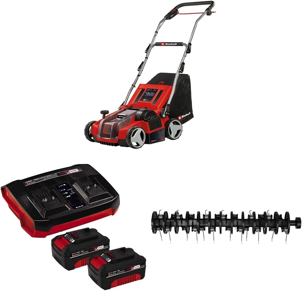 Einhell Vertikutierer, 4,0 Ah, 36 V, 35 cm, 28 L, Rot/Schwarz, Akku- -Lüfter GE-SA 36/35 Li Power X-Change (, Brushless