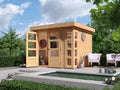 Karibu Gerätehaus, 242 x 217 x 211 cm, 5,26 m, 19 mm, Holz, Gartenhaus, mit Wandstärke, Doppeltür mit Lichtausschnitten + Fenster