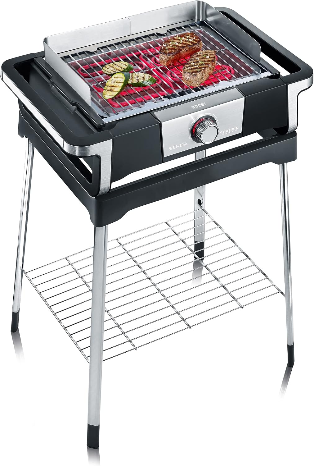 SEVERIN Elektrogrill, Schwarz, SENOA BOOST S mit Standuntergestell, Standgrill mit schnellem Grillstart bis 500 °C