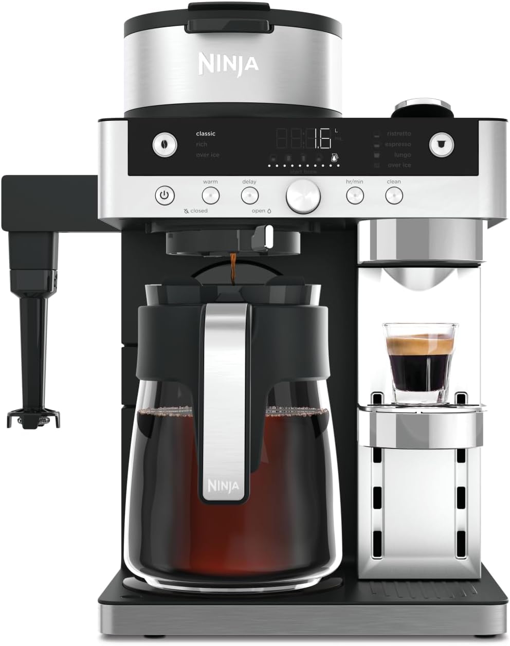 Ninja Milchaufschäumer, Schwarz, Prestige 2-in-1 Filterkaffee- und Kapselmaschine mit, für Latte, CFN802EU
