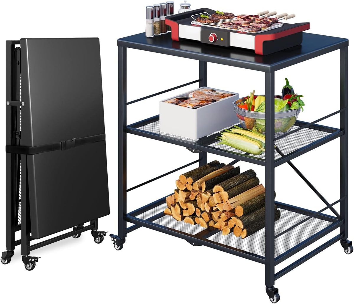 YODOLLA Pizzaofen, Schwarz, Grillwagen Outdoor, 3-stufiger Gartenwagen
