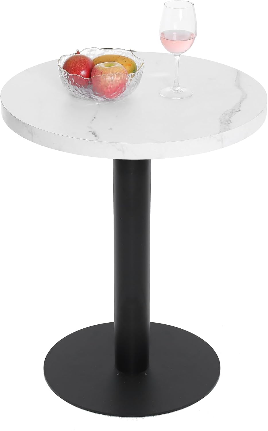 Mingone Esstisch, 60 cm, Weiß/Schwarz, Klein Rund Küchentisch Esszimmertisch mit Marmor, Weiß