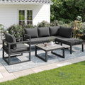 Sofa KUAKE, Polyester、Metal, Grau, Gartenlounge Set für 4-5 Personen, Lounge Gartenmöbel Set mit Eck, Sessel und Couchtisch