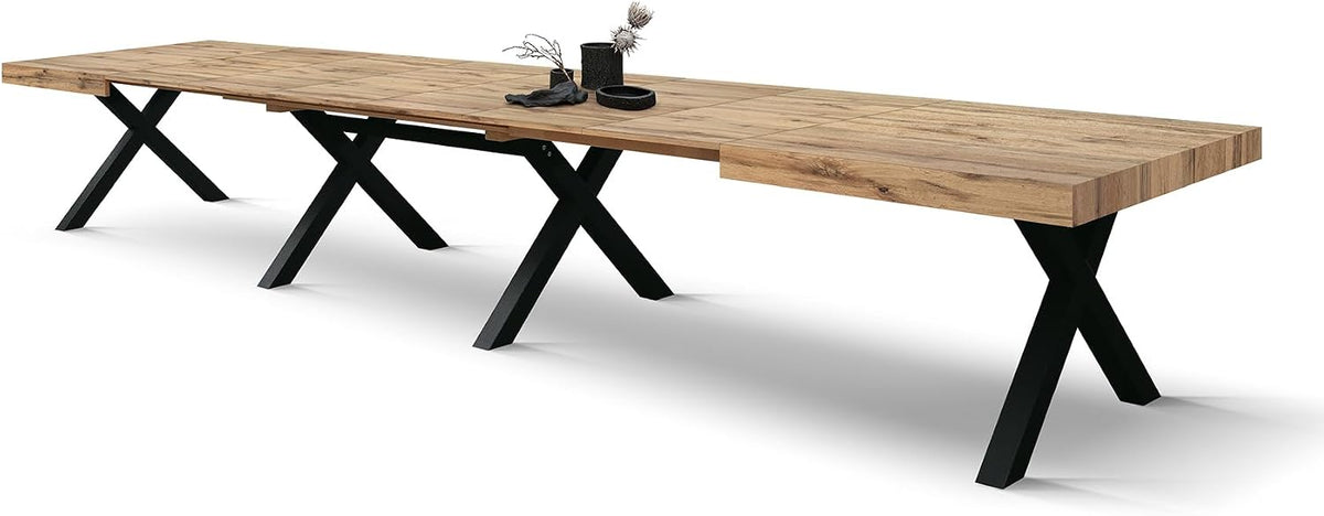 PAZZO DESIGN Esstisch, 480 cm, Tischplatte aus melaminharzbeschichteter Spanplatte. Die gekreuzten Beine sind aus MDF, Schwarz/Eiche