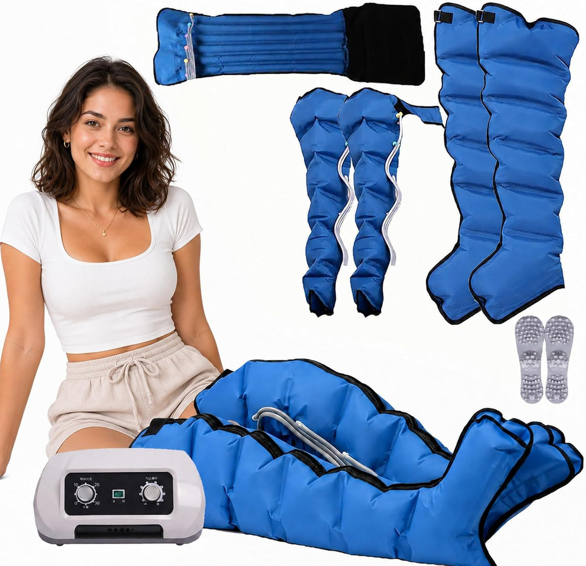 JianboBoxve Kompressor, Schwarz, Lymphdrainage Gerät Beine bei Lipödem Arme und Bauch für, 6 Kammern Beinmassagegerät Lymphdrainage Recovery Boots