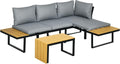Outsunny Sofa, Natur, 3-TLG. Gartenmöbel-Set, Balkonmöbel mit Sitzkissen, Gartenlounge-Set mit Doppel, Couchtisch