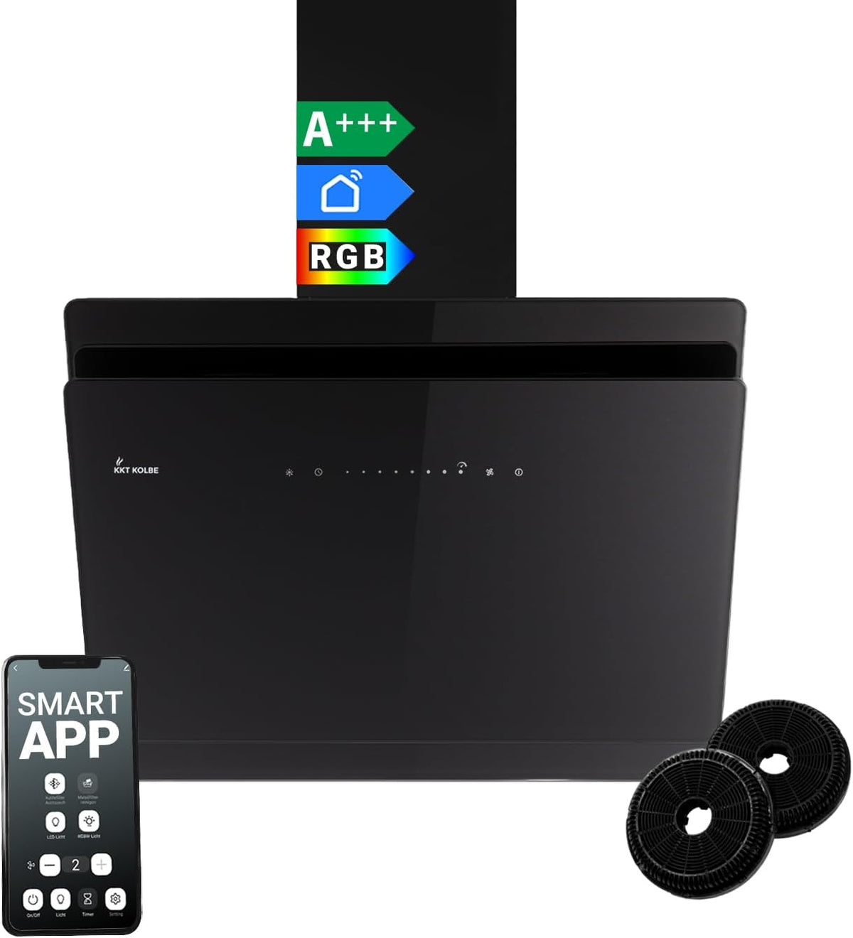 KKT Dunstabzugshaube, 60 cm, schwarz, KOLBE Wandhaube SOLO6005SM, kopffrei