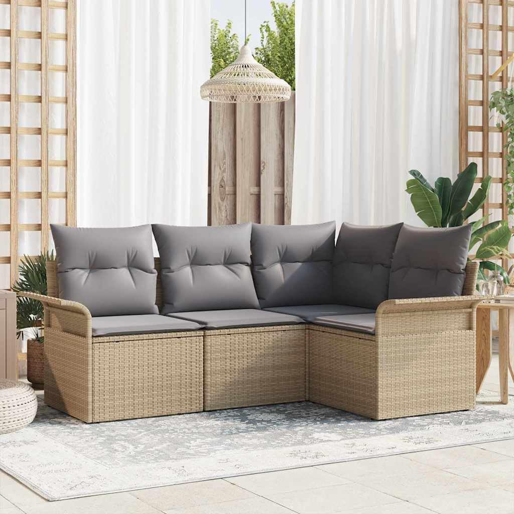 RCODSSK Gartenmöbel-Set, Poly-Rattan, Beige, Modernes Gartensofa-Set aus Poly-Rattan, Outdoor-Sofaset mit Tisch aus Sicherheitsglas