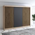 A&J MöbelLand Kleiderschrank, 200 cm, Schwarz, Schwebetürenschrank IOSA 3-türig mit 4 Schubladen & 3D, Garderobe (Sonoma/ / / )