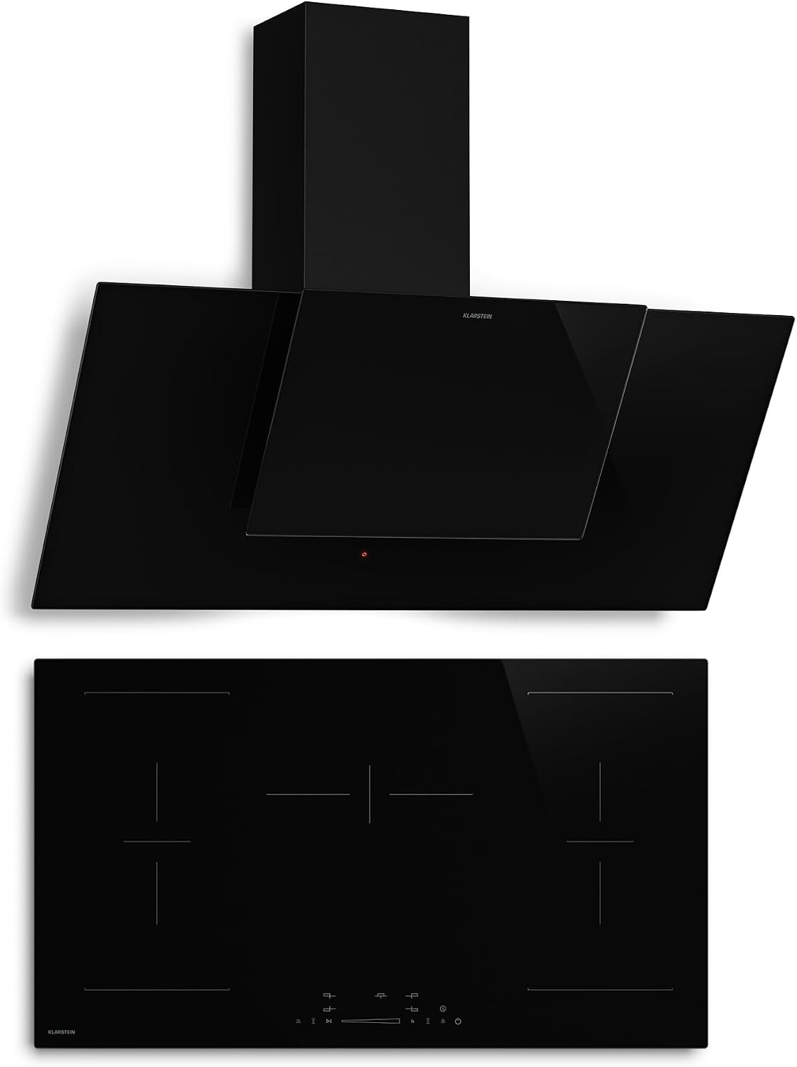 Klarstein Kochfeld, 11400 W, 90 cm, Schwarz, HaloSync Induktions mit Dunstabzug, 5 Zonen, Boost, Touch-Slider, Flexzonen
