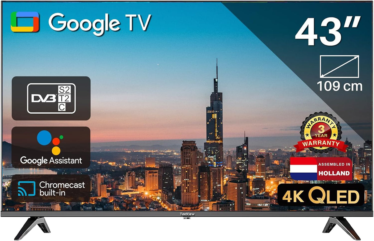 TEEVIEW Fernseher, Schwarz, Smart TV, Google Smart TV