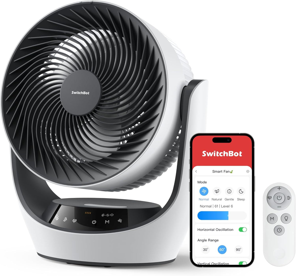 SwitchBot Tischventilatoren, 24 dB, Schwarz/Weiß, USB Tischventilator, leistungsstarker leiser Batterie-Umluftventilator