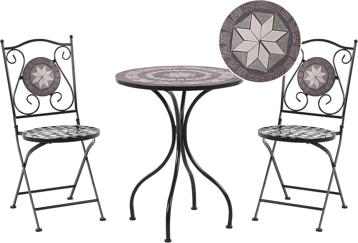 Gartenmöbel-Set Beliani, Eisen, schwarz, Balkonset 3-teilig Eisen Mosaik Tisch mit 2 Stühlen