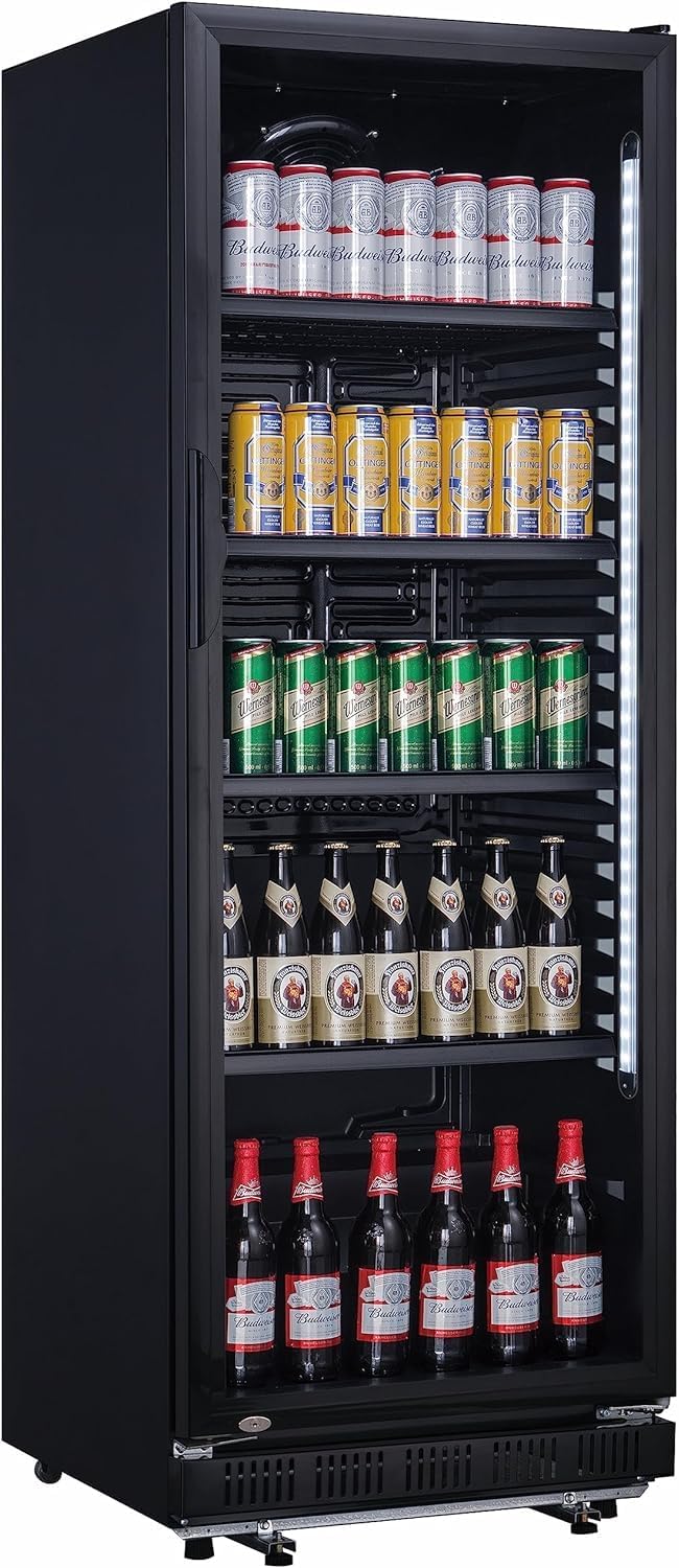 A&S Getränkekühlschrank, 360 Liter, Schwarz, Polarny Flaschenkühlschrank Flaschenkühler mit Glastür, 5 Verstellbare Roste