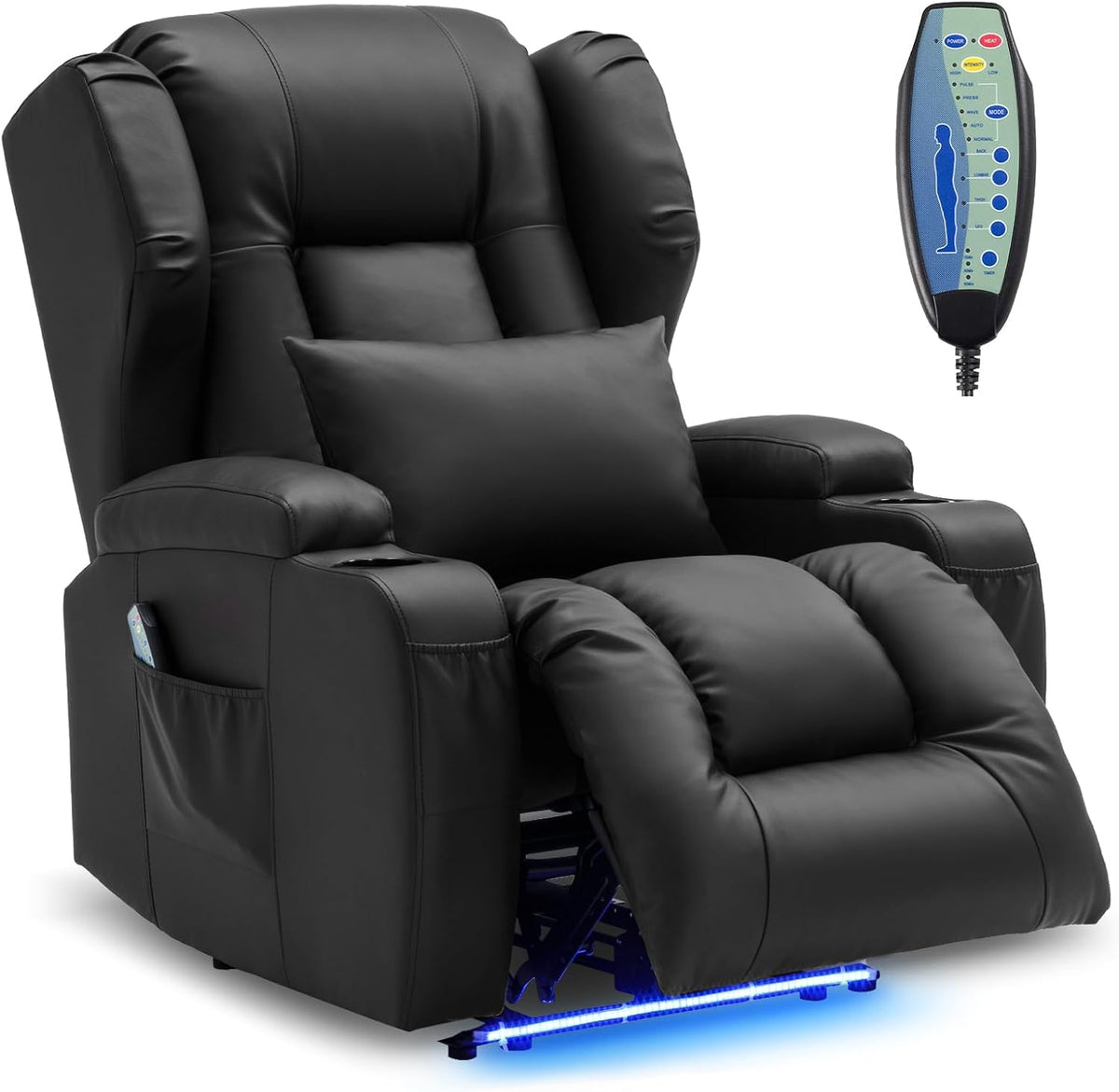 SITURAY Relaxsessel, 150 kg, Schwarz, Elektrisch Verstellbar mit Liegefunktion, Fernsehsessel TV Sessel mit Massage und Wärme
