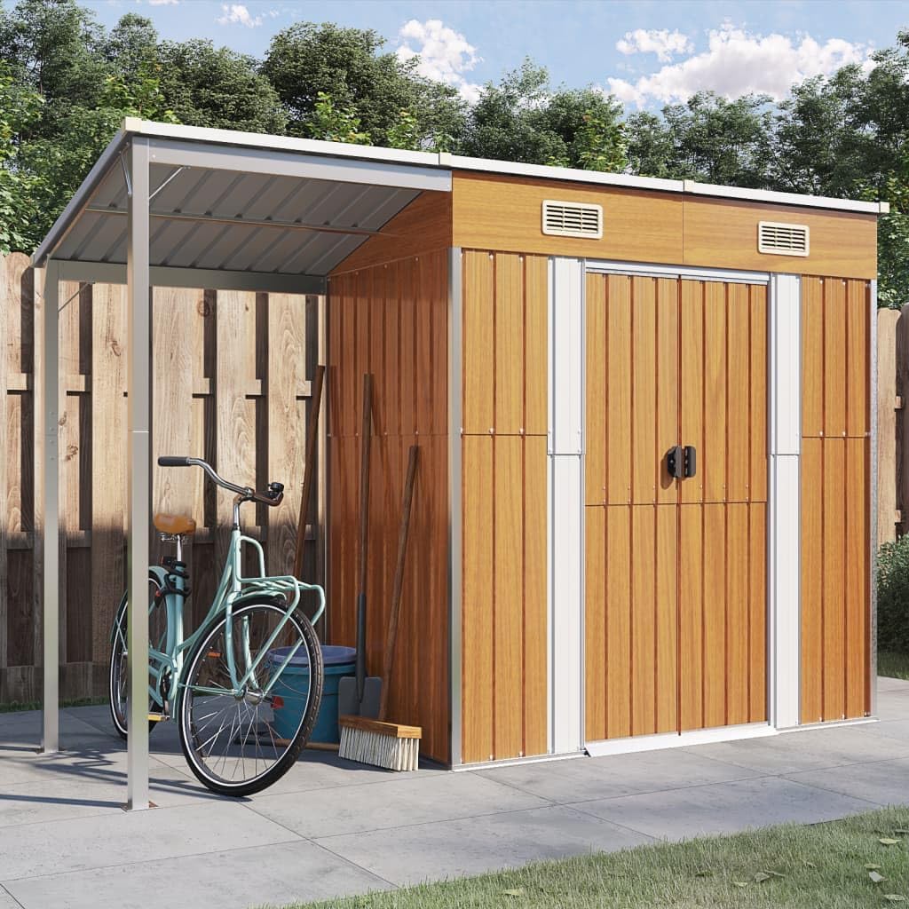 Gerätehaus WKIEQACO, 277 x 110,5 x 181 cm, verzinkter Stahl, Kunststoff, Hellbraun/Weiß