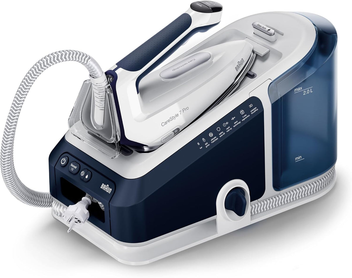 Braun Dampfglätter, 2 L, Braun/Blau, CareStyle 7 Pro Dampfbügelstation IS 7282 BL, Dampfbügeleisen mit FreeGlide 3D Bügelsohle