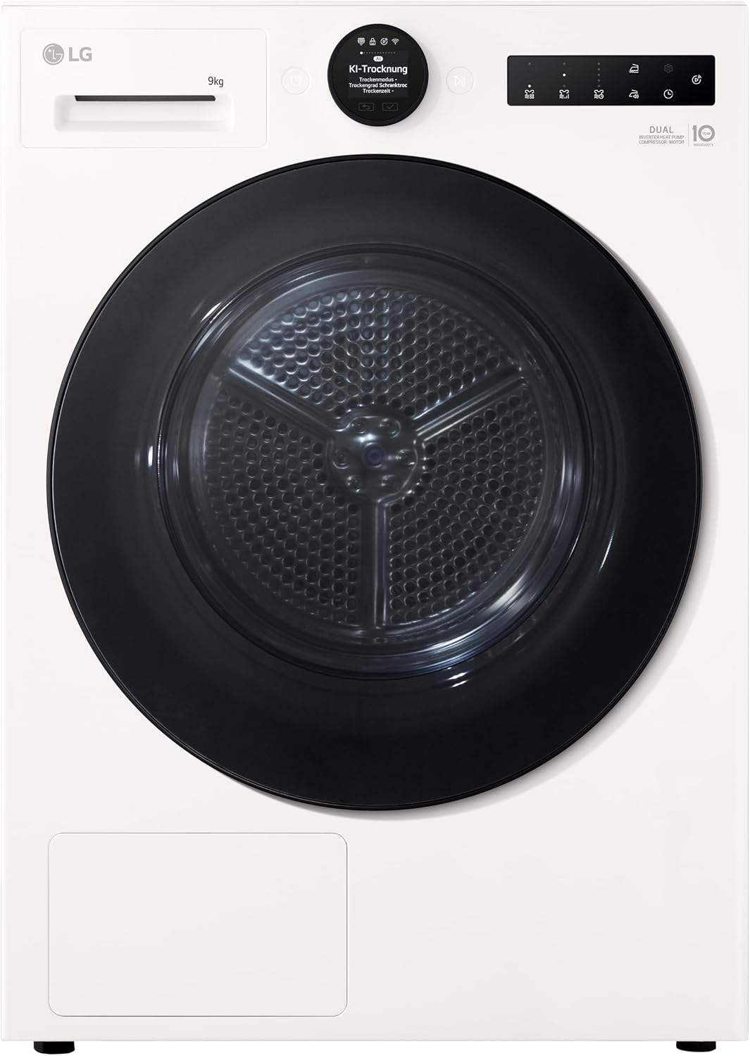 LG Wäschetrockner, 9 kg, Weiß, RT90X8C Wärmepumpen-Trockner (, Energieklasse B) mit AI Dry (Easy-Touch Drehregler
