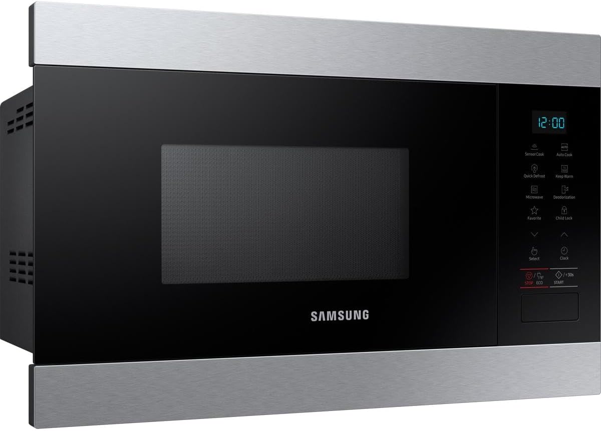 Samsung Mikrowelle, 38 cm, Silber, Solo Einbau- MS22M8074AT/EG, 22 ℓ, Höhe, Feuchtigkeitssensor, Warmhaltefunktion