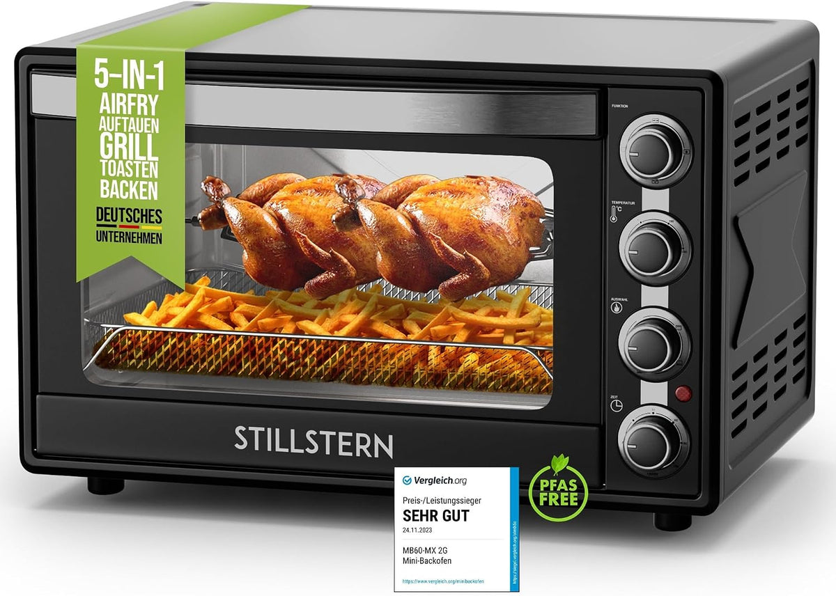 Stillstern Backofen, 60 L, Weiß, Mini mit Umluft (DE Version) Pizza Ø40, Drehspieß