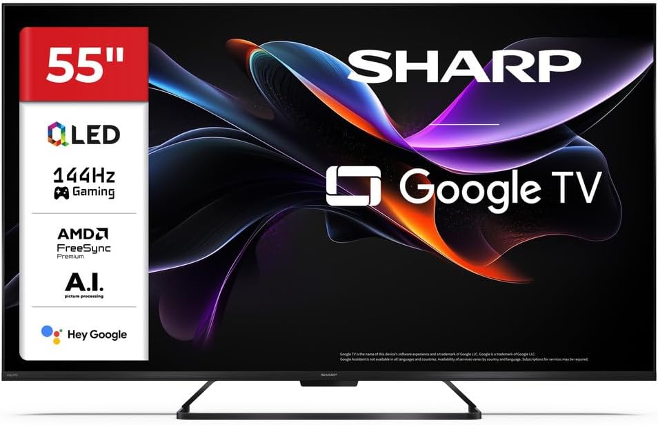 SHARP Fernseher, 55 Zoll, Schwarz, 55HR7265E - 4K 144Hz QLED Gaming TVâ„¢ mit Google TV & VRR