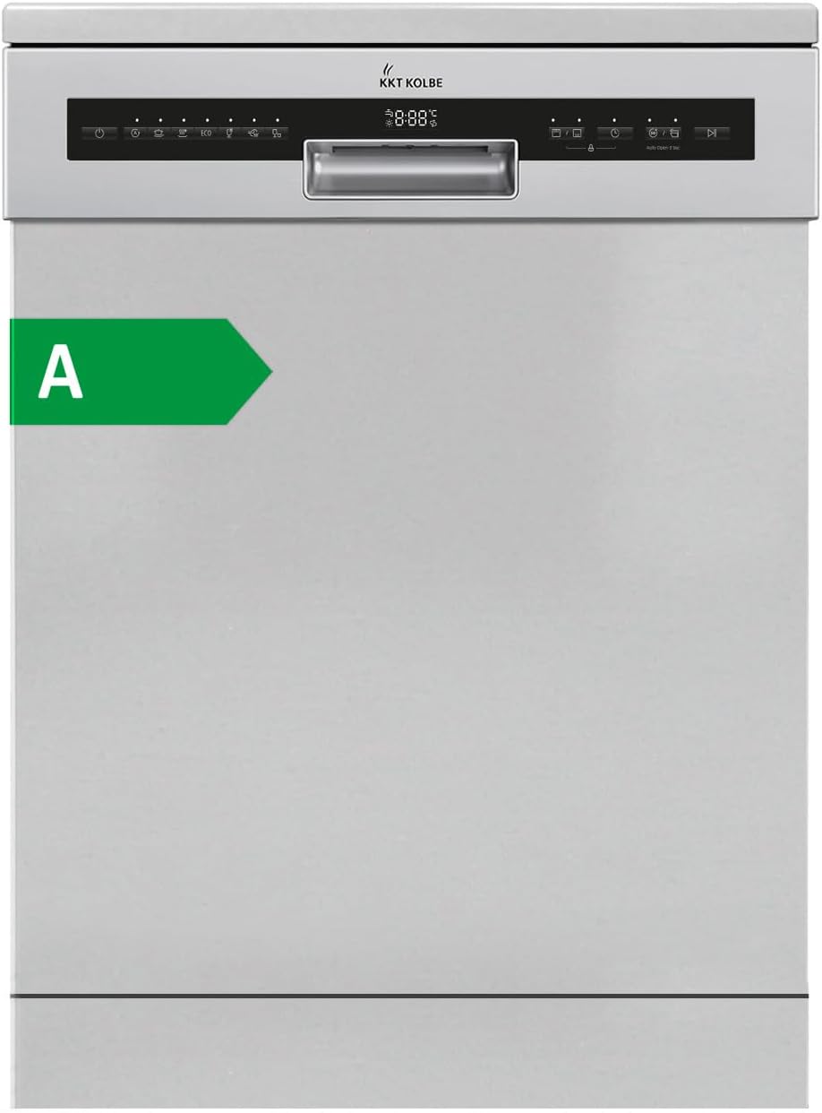 KKT KOLBE Geschirrspüler, 60 cm, Silber, Spülmaschine Edelstahl Freistehend, Unterbaufähig, Besteckschublade, LED-Beleuchtung