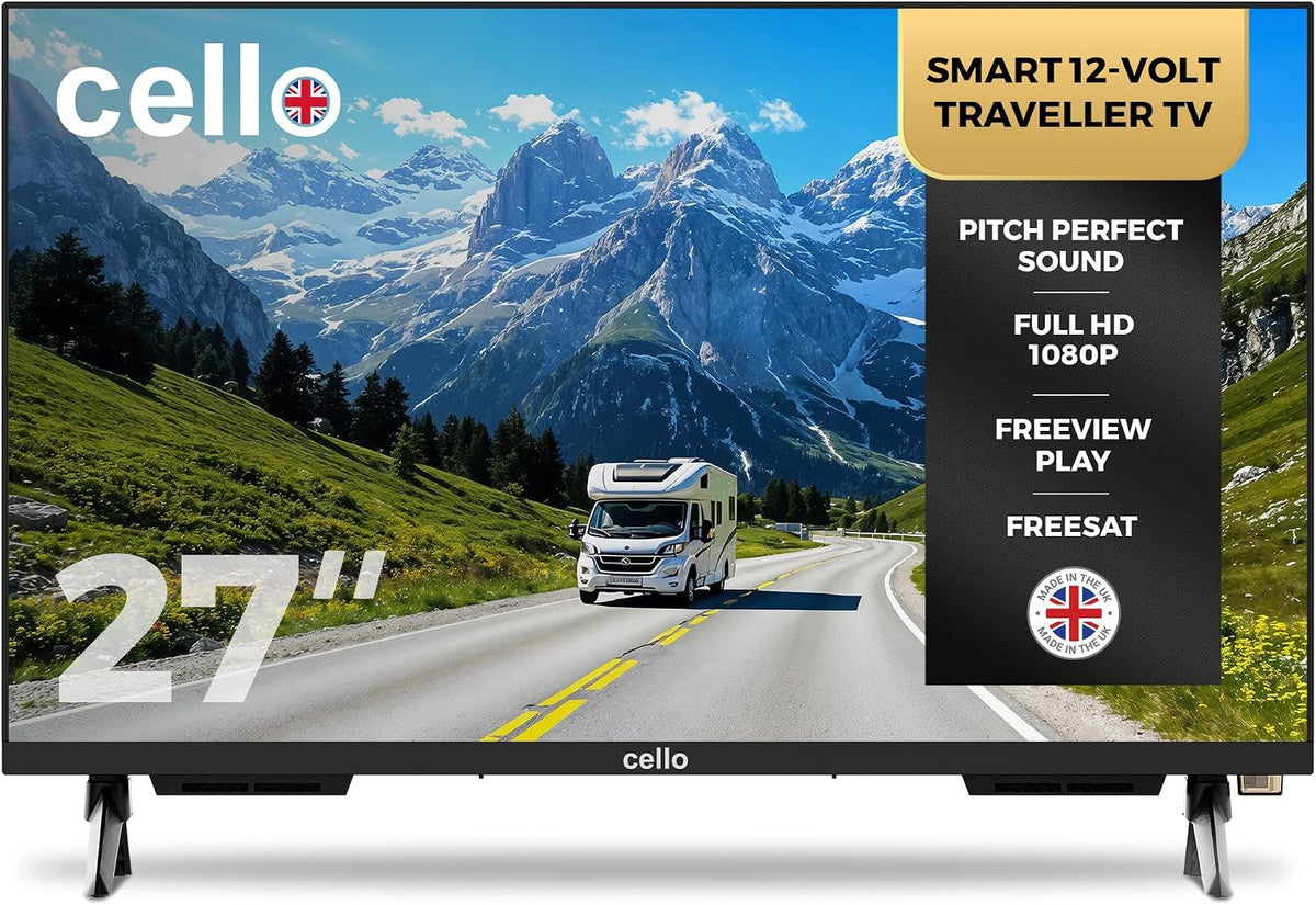 Cello Fernseher, 27 Zoll, 230 V, 12 V, Schwarz, C2725WS Trav Smart Traveller TV, WebOS, Freeview Play, Perfect Pitch So