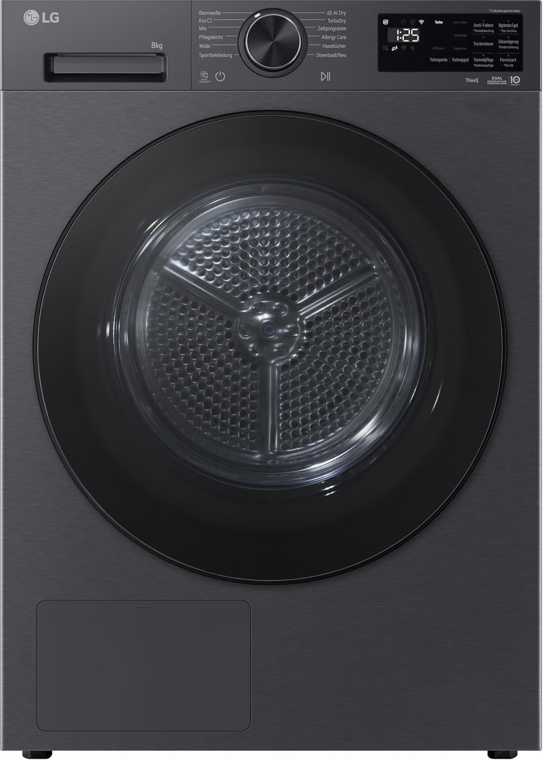 LG Wäschetrockner, 8 kg, Schwarz, RT80X7B Wärmepumpen-Trockner (, Energieklasse B) mit AI Dry, Dual Inverter, TurboDry