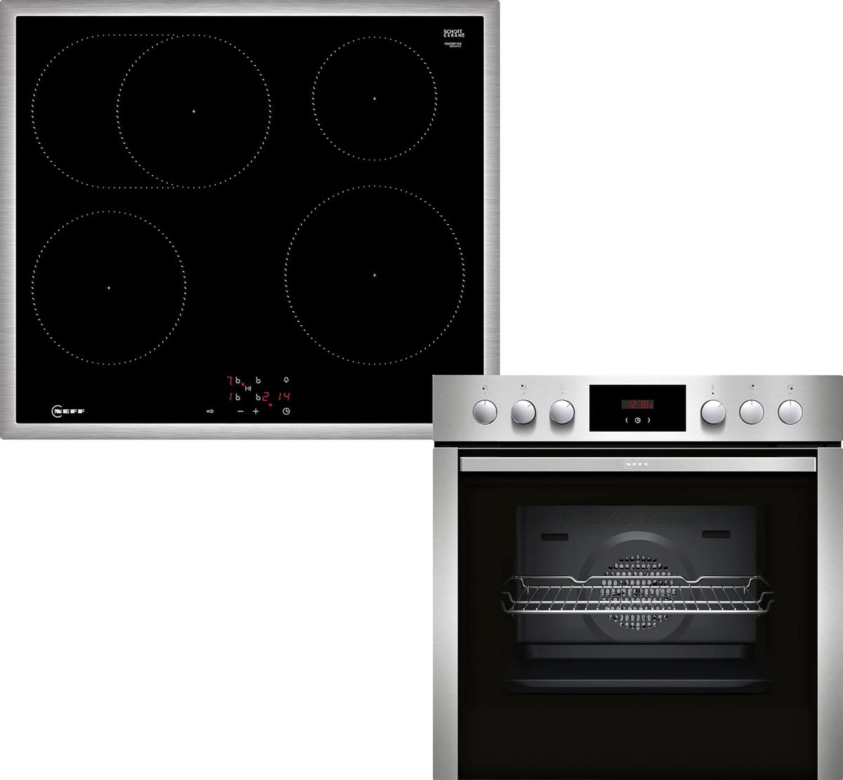 NEFF Kochfeld, 60 x 60 cm, Schwarz, EDX4I0 Herd-Set, Bestehend aus E1CCD2AN4 Herd, EasyClean Reinigung, CircoTherm
