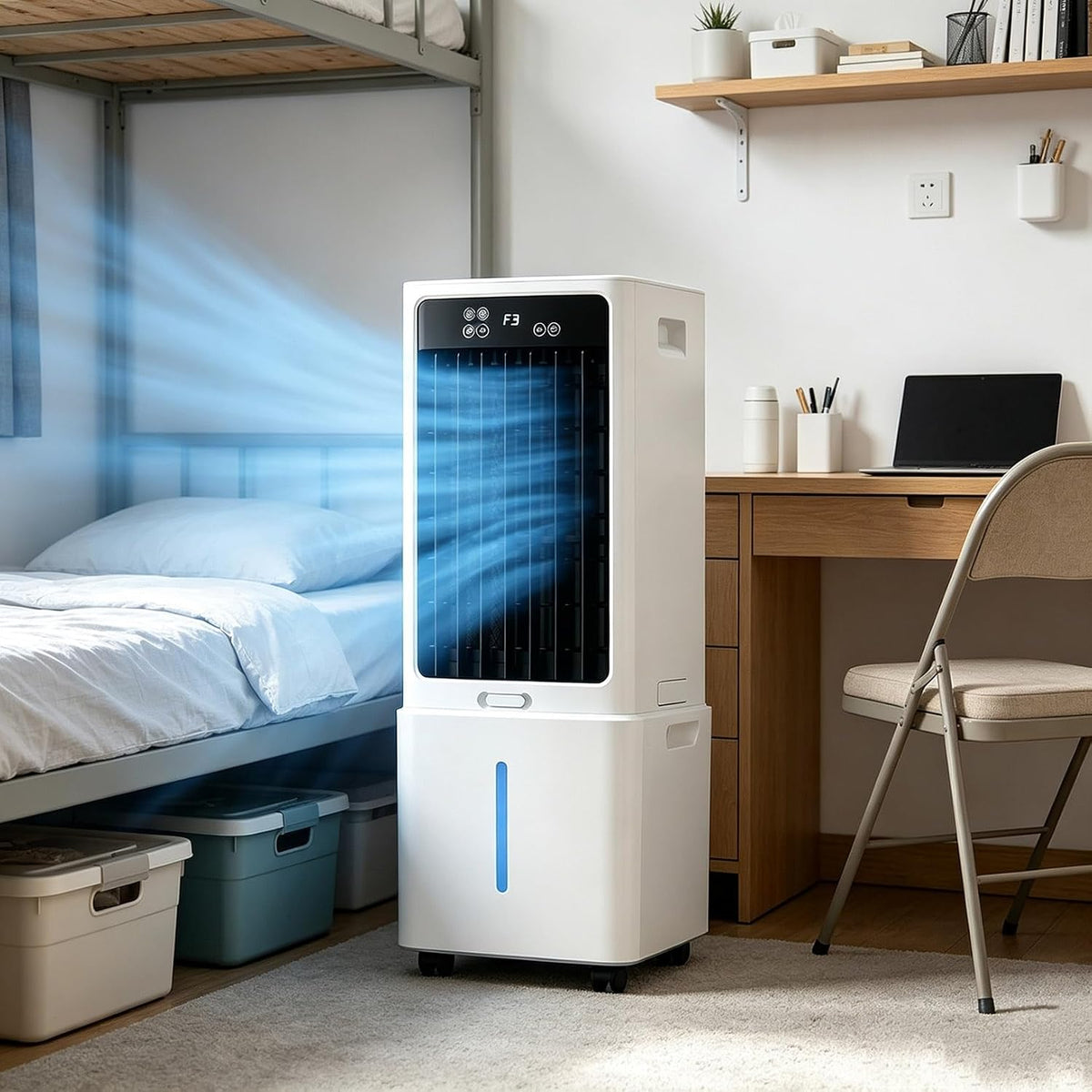 Heim Mobiles Klimagerät, 26x23x62 cm, 12 l, Kunststoff (ABS), Weiß, Verdunstungskühlventilator mit 3 Geschwindigkeiten