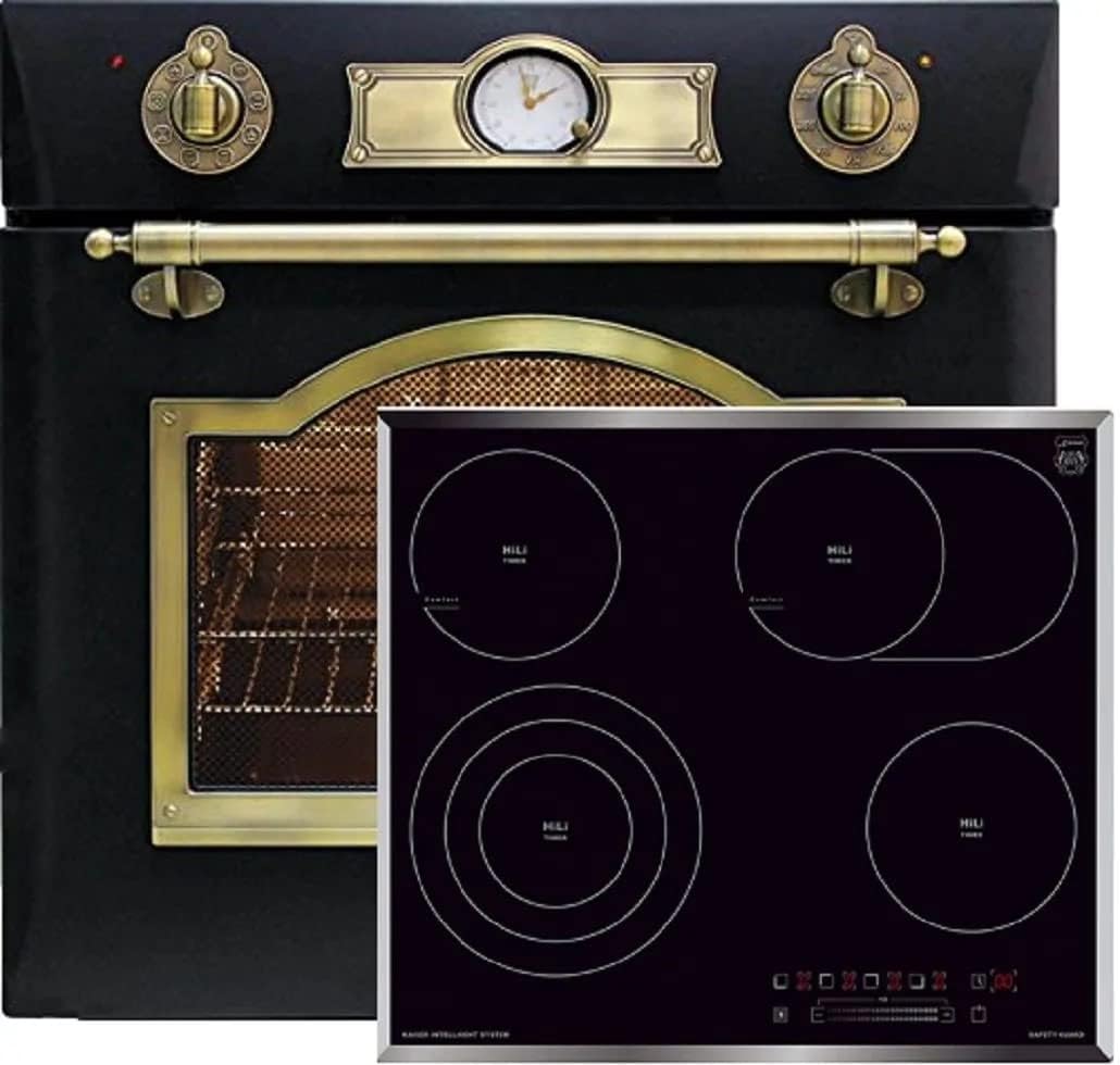 Kaiser Backofen, 60 cm, Schwarz, Herdset Induktion Autark Empire/Elektro Einbau Eh 6355 Em +, Grill, Drehspieß