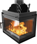 kratki Kaminofen, 15 kW, Schwarz, Kamineinsatz aus Gusseisen Simple Rechts Ø200, Eckkamin EcoDesign BImSchV 2, Holz